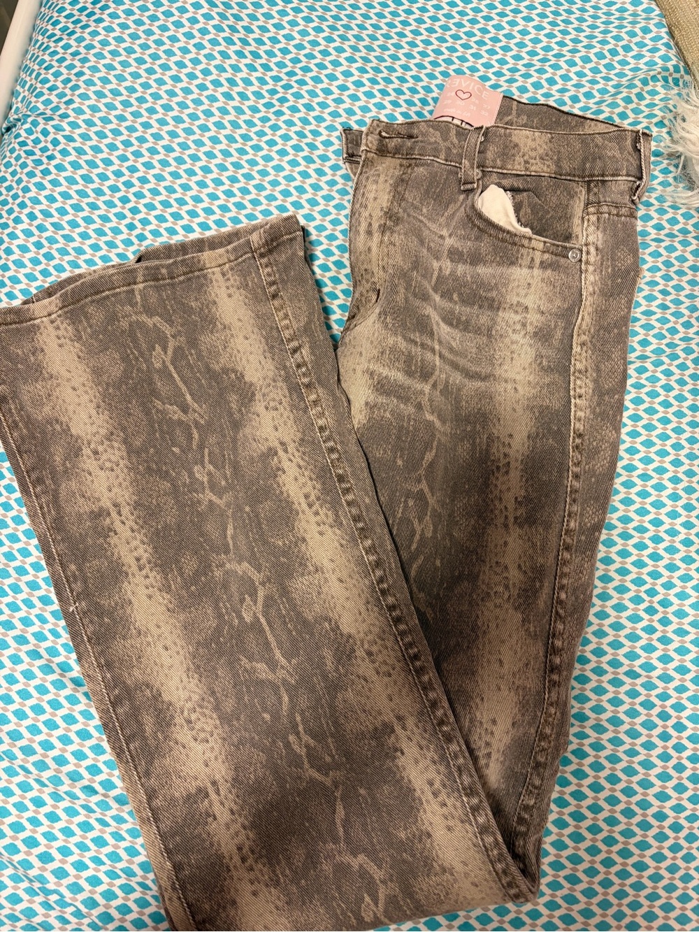 REVICE Gray Snake-Print Straight-Leg Jeans